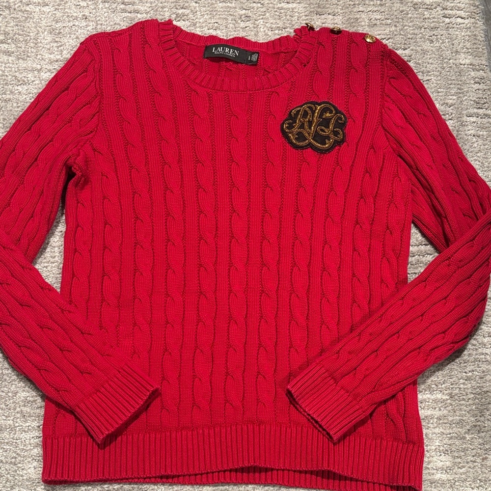 Lauren Ralph Lauren Red Cable Knit Sweater size L - Picture 3 of 12